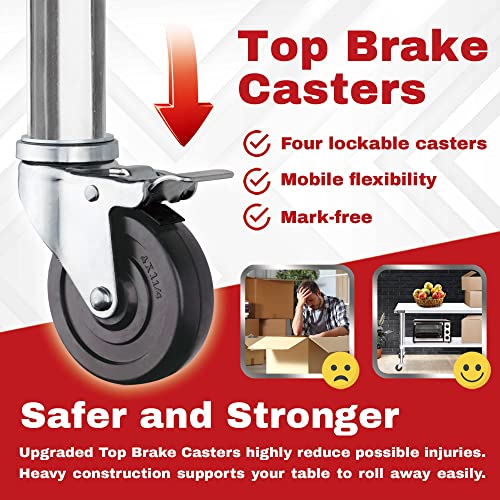 DuraSteel Food Prep Stainless Steel Table -30 x 24 Inch Metal Table Cart - Commercial Workbench with Caster Wheel - NSF Certified - For Restaurant, Warehouse, Home, Kitchen, Garage, Silver DuraSteel