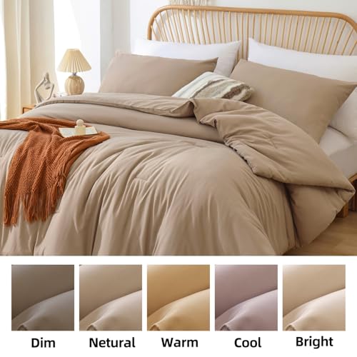 ROSGONIA Comforter Full Size for Girls Boys Teens Taupe Brown, 3pcs(1 Boho Tan Comforter & 2 Pillowcases), Lightweight Dorm Bedding All Season Bed Set