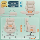 GABRYLLY Office Criss Cross Chair with Footrest, Big and Tall Executive Chair with Wide Seat,Reversible Armrest,Wheels, Lumbar Pillow and 120°Tilt,Computer Desk Chair for Gaming,Meditation,Ivory GABRYLLY