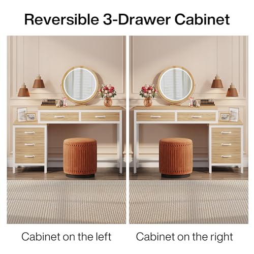Tribesigns Vanity Desk with 5 Drawers, Makeup Vanity Table Dressing Table with Side 3-Drawer Chest, Make Up Vanities for Women, Girls (Without Tribesigns