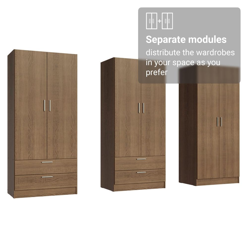 Madesa 6 Doors 4 Drawers Wardrobe Set Armoire Closet Bedroom Storage Cabinet with Shelves and Hanging Space 94" L Wooden Clothing Organizer Unit - Rustic Madesa
