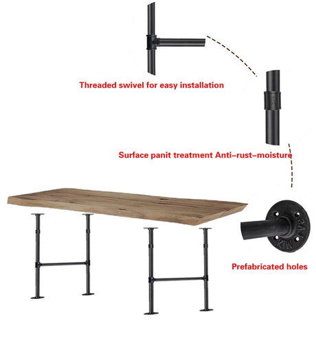Mdjwjj Industrial Pipe Counter Bar Height Table Leg,Metal Table Legs,Iron Base Legs Coffee Tables, Desks, Nightstand,2Pcs, 38" H × 14" W(Black) Mdjwjj