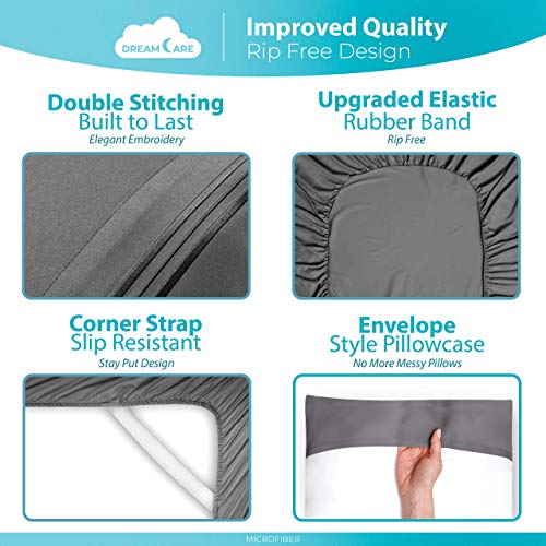 DREAMCARE Twin XL Sheet Sets – 3pcs Cooling Sheets – up to 21” Extra Deep Pocket Twin XL Sheets Set – Hotel Luxury Sheets & Pillowcases – Superior Softness 100% Fine Microfiber with Side Pocket – Gray DREAMCARE