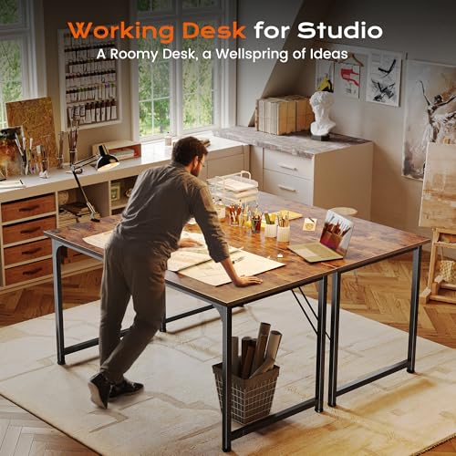 PRAISUN 47 X 24 Inch Computer Desk with Deeper Desktop, Gaming Office Writing Work Desk for Home Office, Study, Bedroom, Work from Home, Metal Frame, Rustic Brown PRAISUN
