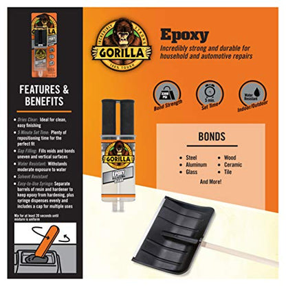 Gorilla 2 Part Epoxy, 5 Minute Set, .85 Ounce Syringe, Clear, (Pack of 2) - WoodArtSupply