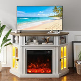 YESHOMY LED Corner Fireplace TV Stand with Mood Lighting, for TVs up to 55" with Storage Cabinets, Entertainment Center, Media Console for Living Room, Bedroom, White＆Rustic YESHOMY