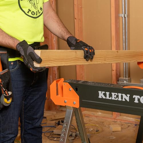 Klein Tools 66188 Folding Saw Horse, 2x4 Support Arms, 26-Inch to 32-Inch Adjustable Height, Heavy Duty Jobsite Table, 1-Pack Klein Tools
