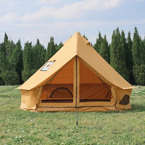 WaldZimmer Canvas Bell Tent 10ft Ginger with Stove Jack and Zipped Removable Floor, Luxury Outdoor Glamping Yurt Cotton Tent for Family Truck Car Camping Hunting Party WaldZimmer