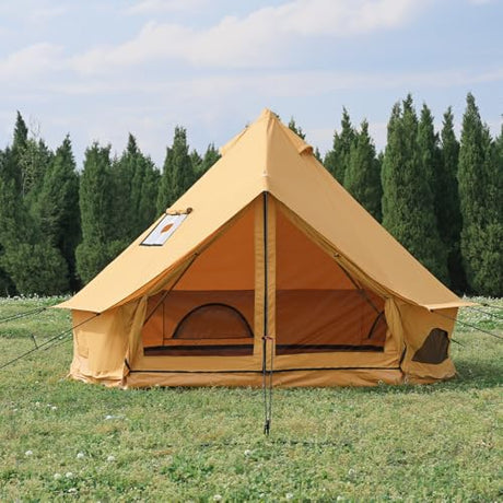 WaldZimmer Canvas Bell Tent 10ft Ginger with Stove Jack and Zipped Removable Floor, Luxury Outdoor Glamping Yurt Cotton Tent for Family Truck Car Camping Hunting Party WaldZimmer
