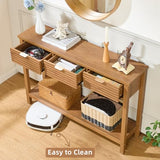 LEYAOYAO Fluted 47.2" Console Table with 3 Drawers, Modern Wood 2 Tier Entryway Table with Open Storage Shelf, Boho Sofa Entry Tables Behind Couch for Living Room, Hallway, Entrance Foyer, Tea Brown LEYAOYAO