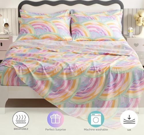 SDY 7PCS Rainbow Bedding Set Queen Bed in A Bag Set 7 Piece Mermaid Bedding for Kids,Boys and Girls with Rainbow Comforter Queen and Mermaid Sheets SDY