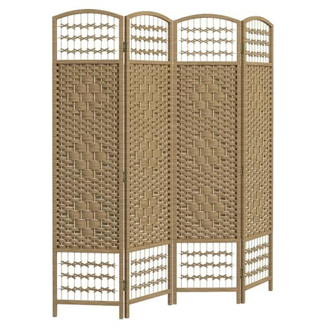 HOMCOM 4 Panel Room Divider, Folding Privacy Screen, 5.6' Room Separator, Wave Fiber Freestanding Partition Wall Divider, Natural HOMCOM