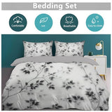 WIVCOMD Twin Duvet Cover Set - Leaves and Vines Soft Microfibre Bedding - Minimalist Ink Painting Bedding Quilt Cover Set with Pillow Cases, Black WIVCOMD
