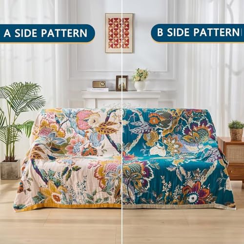 ERZVND Boho Throw Blanket Farmhouse Decor Throw Blanket Bohemian Blanket for Bed 100% Cotton Muslin Woven Couch Blanket All Seasons Quilt Bedroom (Beige, 50"x60") ERZVND