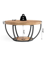 LITTLE TREE Round Coffee Table, 32" Circle Coffee Table for Living Room, 2-Tier Wood Accent Center Table with Open Storage Industrial Design Home Furniture (Wood Grain and Black) LITTLE TREE