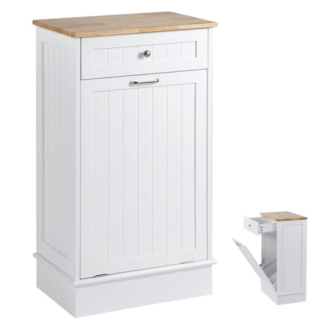 LOUVIXA Tilt Out Trash Bin Cabinet Dog Proof Trash Can Holder Kitchen Island with Garbage Bin or Tilt Out Laundry Hamper (White) LOUVIXA
