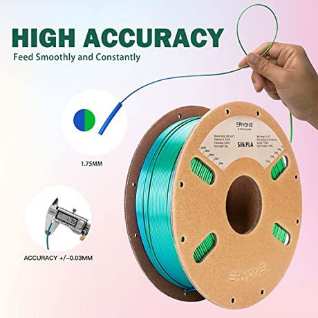 ERYONE Silk Dual Color Filament PLA 3D Printer 1.75mm +/- 0.03mm, Coextrusion Filament PLA Shiny Filament 1kg(2.2lbs), Blue Green ERYONE