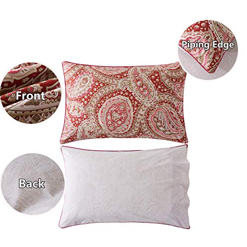 FADFAY Paisley Duvet Cover Set 100% Cotton Ultra Soft Red and Beige Reversible Paisley Bedding Set with Hidden Zipper Closure 3 Pieces, 1Duvet Cover & 2Pillowcases, King/California King Size FADFAY