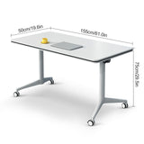Conference Table,White Modern Office Folding Flip Top Mobile Training Table with Wheels is Convenient and Fast, Suitable for Companies Office, Meeting Room, and Classroom use (6Pcs 61in) Goakwwuz