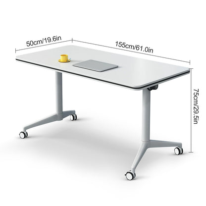 Conference Table,White Modern Office Folding Flip Top Mobile Training Table with Wheels is Convenient and Fast, Suitable for Companies Office, Meeting Room, and Classroom use (6Pcs 61in) - WoodArtSupply