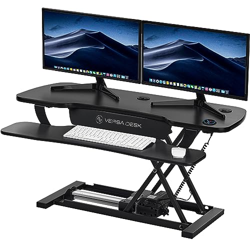 VERSADESK PowerPro™ 36 Inch Electric Standing Desk Converter, Height Adjustable Sit to Stand Up Desk Riser, Laptop and Dual Monitor Desktop Workstation with Wide Keyboard Tray and USB Port, Black VERSADESK