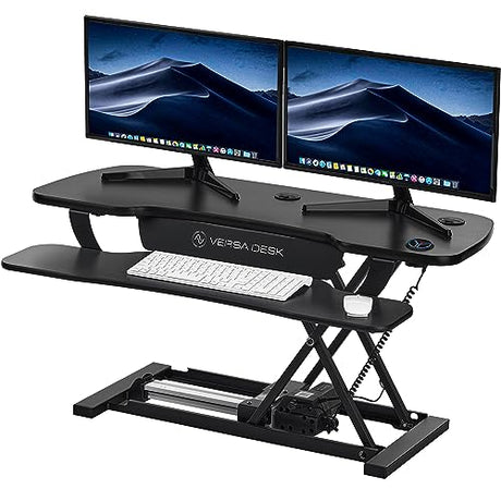 VERSADESK PowerPro™ 36 Inch Electric Standing Desk Converter, Height Adjustable Sit to Stand Up Desk Riser, Laptop and Dual Monitor Desktop Workstation with Wide Keyboard Tray and USB Port, Black VERSADESK