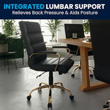 Flash Furniture Whitney Mid-Back Swivel LeatherSoft Desk Chair with Wheels, Padded Seat and Armrests, Adjustable Height Padded Office Chair, Black Flash Furniture