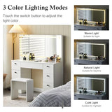 TUKAILAi 46" Vanity Desk with Large HD Mirror, LED Lights & Power Outlet, Touch Control 3 Color Lighting Modes Adjustable, Modern Hollywood Makeup Vanity Set with 7 Drawers & PU Cushioned Stool TUKAILAi