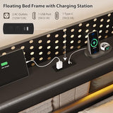 busyaeh California King Bed Frames, Floating Bed with Storage Headboard & LED Lights, Cal King Bed Frame with Headboard, Platform Bed No Box Spring Needed, Noise-Free, Easy Assembly, PU Black busyaeh