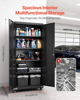 VEVOR Metal Storage Cabinet, 72.6 in Rolling Steel Garage Cabinet with 4 Adjustable Shelves, 2 Magnetic Doors & 2 Keys, 5 Tiers Lockable Tool Storage for Pantry, Warehouse, Basement, Office, Black VEVOR