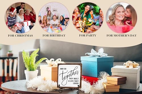 Home Desk Decor Sign, Rustic Wooden Sign With Stand, And So Together They Built A Life They Loved Sign For Farmhouse Home Living Room Bedroom Shelf Table, Coffee Lover Gifts For Family Friend Zmyollo