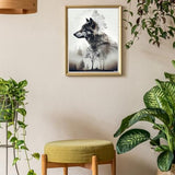 UIBDVKS Black and White Wolf 5D Diamond Painting Kits for Adults, Wildlife Wolf with Trees Diamond Art Kits for Gift Home Wall Decor 12x16 inch UIBDVKS