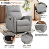 CANMOV Recliner Rocker Swivel Chair, Manual Chenille Glider Rocking Chair, Swivel Glider Recliners with Soft Backrest, 360° Swivel Nursery Reclining Sofa for Living Room Bedroom, Light Grey