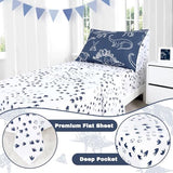 Jundetye 4 Pieces Dinosaur Toddler Bedding Set for Boys, Soft Breathable Toddler Comforter Set, Dino Print Navy, Includes Reversible Comforter, White Fitted Sheet and Flat Sheet, Pillowcase Jundetye
