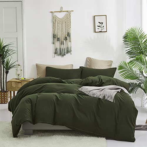 Luxlovery Green Comforter Set Full Army Green Bedding Set Minimalist Bedding Set Modern Soft Breathable Blanket Quilts Olive Comforter Set for Women Men Full Bed Luxlovery