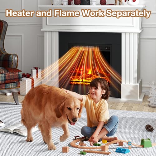 oneinmil Electric Fireplace with Mantel, Fireplace TV Stand with 18’’ Electric Fireplace Heater, 3D Realistic Flame, Freestanding Fireplace for Living Room, Bedroom, White oneinmil