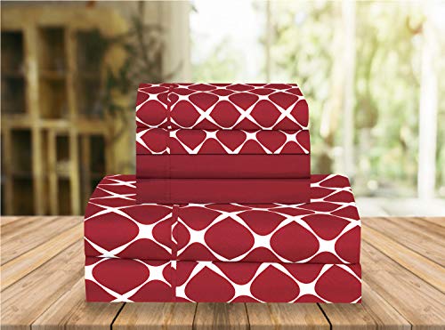 Elegant Comfort Luxury Soft Bed Sheets Bloomingdale Pattern - 1500 Premium Hotel Quality Microfiber Softness Wrinkle and Fade Resistant (6-Piece) Bedding Set, Queen, Burgundy Elegant Comfort