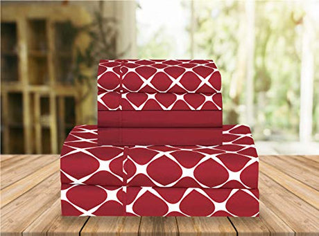 Elegant Comfort Luxury Soft Bed Sheets Bloomingdale Pattern - 1500 Premium Hotel Quality Microfiber Softness Wrinkle and Fade Resistant (6-Piece) Bedding Set, Queen, Burgundy Elegant Comfort