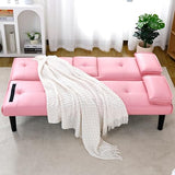 67-inch Multi-Functional Sofa Bed, Foldable Futon Couch with Adjustable Backrest & Cup Holders, Convertible Sleeper for Small Spaces, Living Room, Apartment, Office - Modern PVC Leather Couches(Pink) ALYIAMXL
