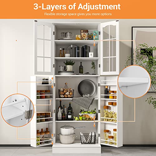 Jehiatek 64” Kitchen Pantry Storage Cabinet, Tall Kitchen Pantry Cabinets with Doors and Shelves, Food Pantry Cabinet Buffet Cupboards for Bedroom Jehiatek