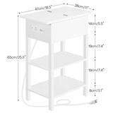 HOOBRO End Table with Charging Station, Flip Top Side Table with USB Ports, Narrow Nightstand Bedside Tables with Storage Shelves, for Small Space, Living Room, White WT141UBZ01 HOOBRO