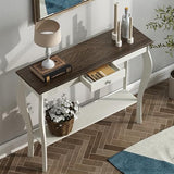 ChooChoo Narrow Farmhouse Console Table with Drawer, Chic Accent Sofa Entryway Table with Shelves for Entryway, Living Room, Hallway, Antique White & ChooChoo