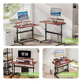 Eureka Ergonomic Mobile Standing Desk 41 Inch, Lockable Home Office Height Adjustable Computer Desk PC Table with Hutch, Teak Top EUREKA ERGONOMIC