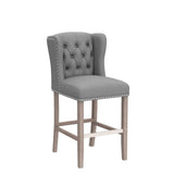 HOMCOM Counter Height Bar Stools Set of 2, 27" Seat Height Upholstered Barstools, Farmhouse Kitchen Island Stools with Nailhead-Trim, Tufted Back and Wooden Legs, Light Gray HOMCOM