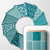 Cotton Satin Patchwork Fabric Panel – 35 Designs, 20×20 cm Squares, Single Piece 150×110 cm, Green Patchwork Quilt Fabric (Turquoise Waves Patchwork Set, 35pcs 8x8 inch) Fabricstown