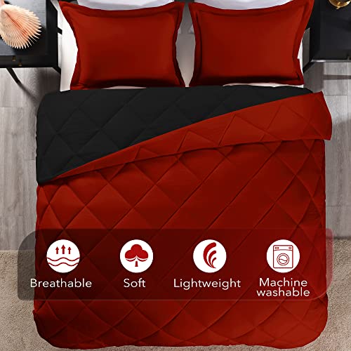 downluxe Queen Comforter Set - Red and Black Queen Comforter - Soft Bedding Sets for All Seasons - 3 Pieces - 1 Comforter (88"x92") and 2 Pillow Shams (20"x26") downluxe