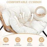 Vongrasig Comfy Wicker Egg Chair, Soft Thick Cushion Rattan Lounge Chair, High Capacity Steel Frame, Reading Chair for Living Room, Bedroom, Dorm Rooms (Beige) Vongrasig