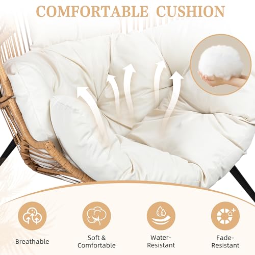 Vongrasig Wicker Egg Chair PE Rattan Chair with Cushion, Oversized Patio Lounge Chair for Outdoor, Indoor, Balcony, Backyard, Garden, Beige Vongrasig