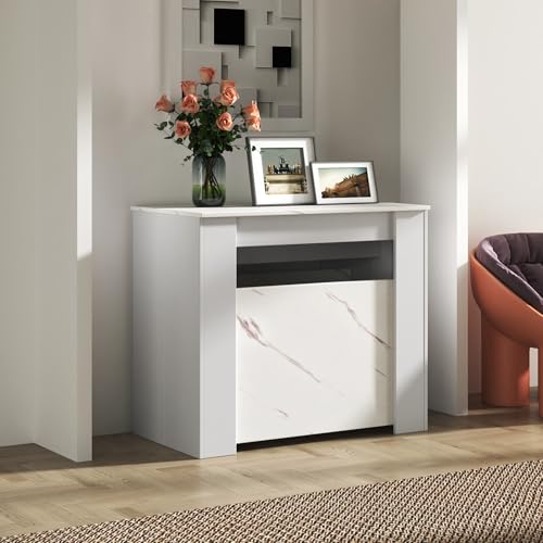 HOMBIX Expandable Dining Table, Transformer Console to Dining Table for 12, Folding Space Saving Dining Room Table with Elegant Marble Top, Marble White HOMBIX