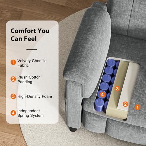 Pipishell Power Recliner Chair for Adults，Electric Recliner with Remote, Adjustable Recline/Footrest, Chenille Fabric,Thick Seat Cushion, Small Recliner for Living Room, Home Theater, Grey